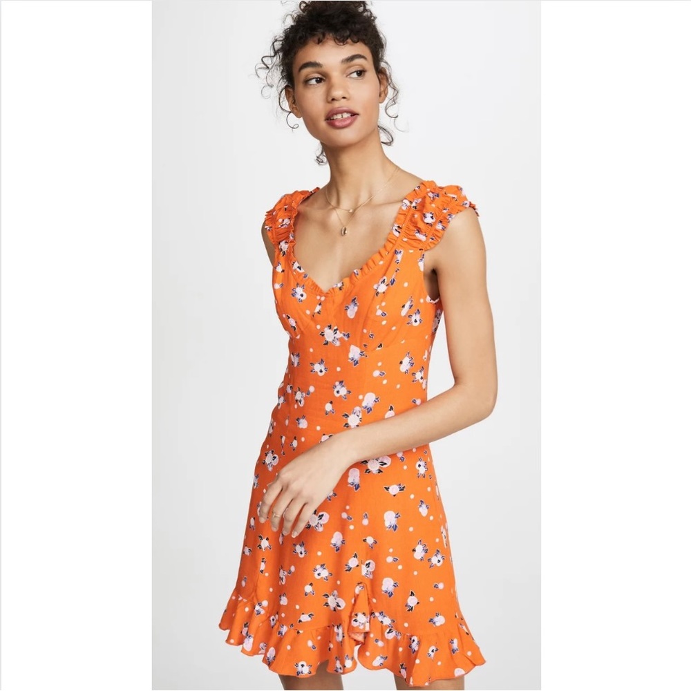 Free People Like a Lady Printed Mini Dress, Orange Combo, size Small.